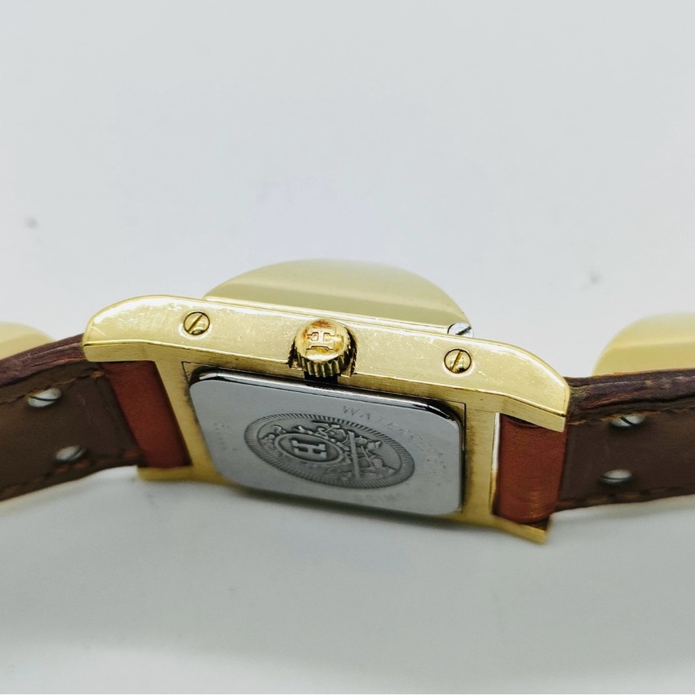 Hermes Medor Quartz Watch Plated Metal and Leather 23 Tan / Orange - Picture 5 of 8